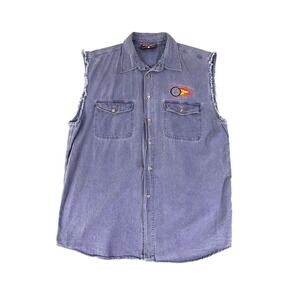 Vintage‎ 2001 Laconia Bike Week Motorcycle Sleeveless Denim Button Up Shirt